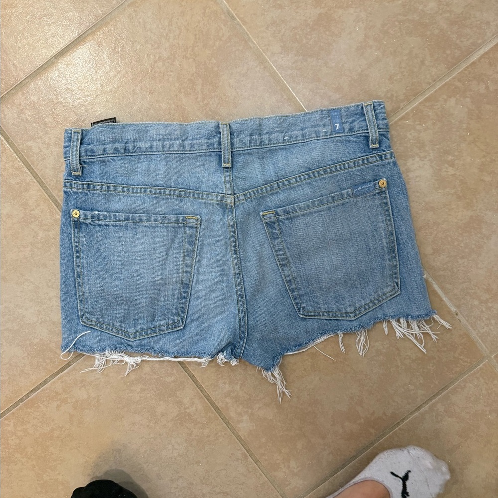 7 For All Mankind Light Blue Distressed Denim Cutoff Shorts - Picture 4 of 4